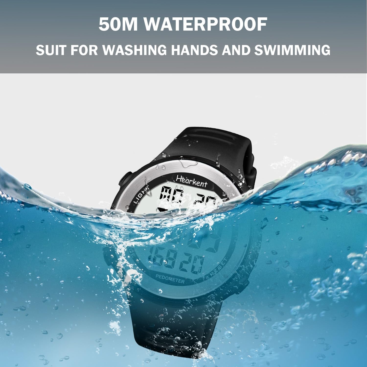 Waterproof Pedometer Watch No APP with Light, Digital Display Step Counter Watch for Calories Seconds Alarm Steps, Fitness Tracker Watch for Men Women